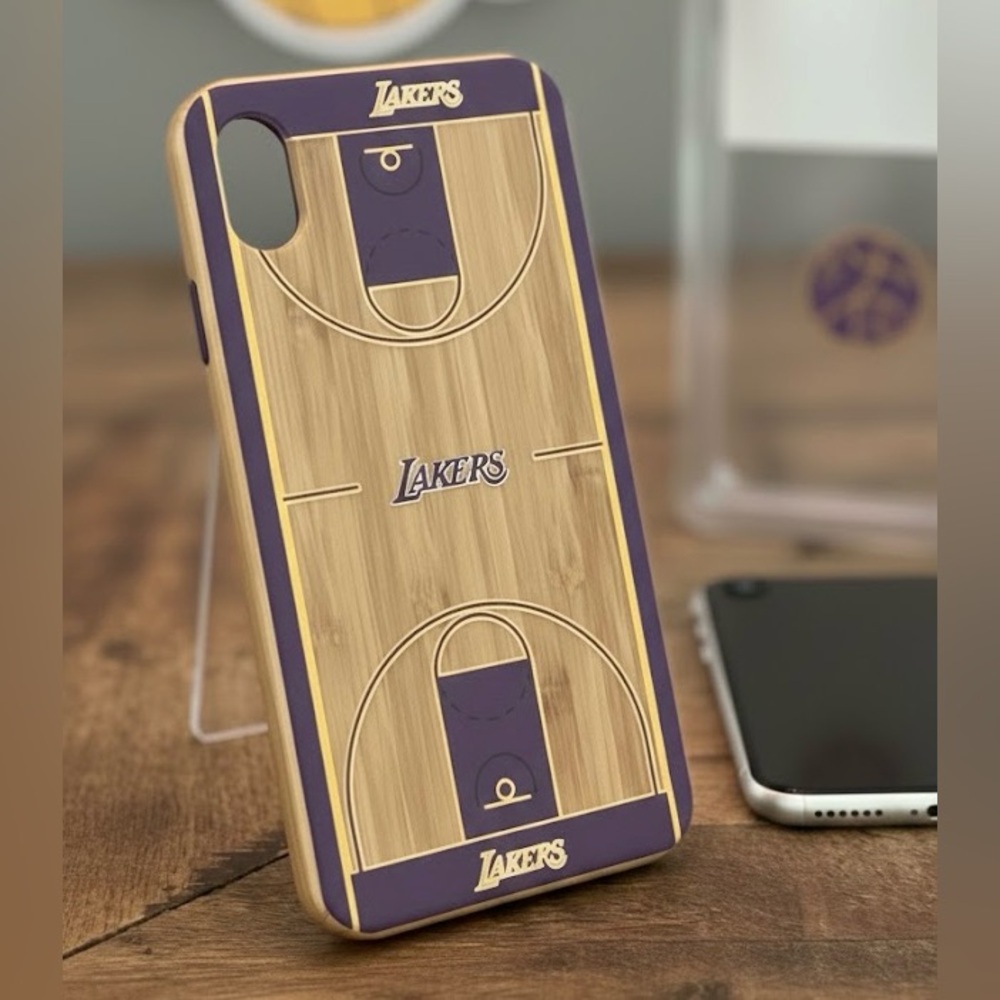 NWT Keyscaper LA Lakers Bamboo Wood iPhone XR Case NBA Court Protective Cover